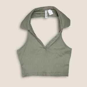 H&M Divided Collared Halter Crop Top Size S Green